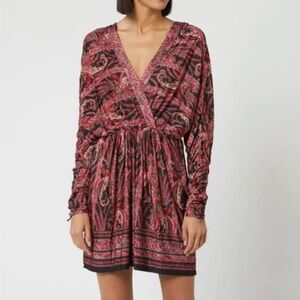 Isabel Marant Wyle Red Black Paisley Long Sleeve Dress M 40
